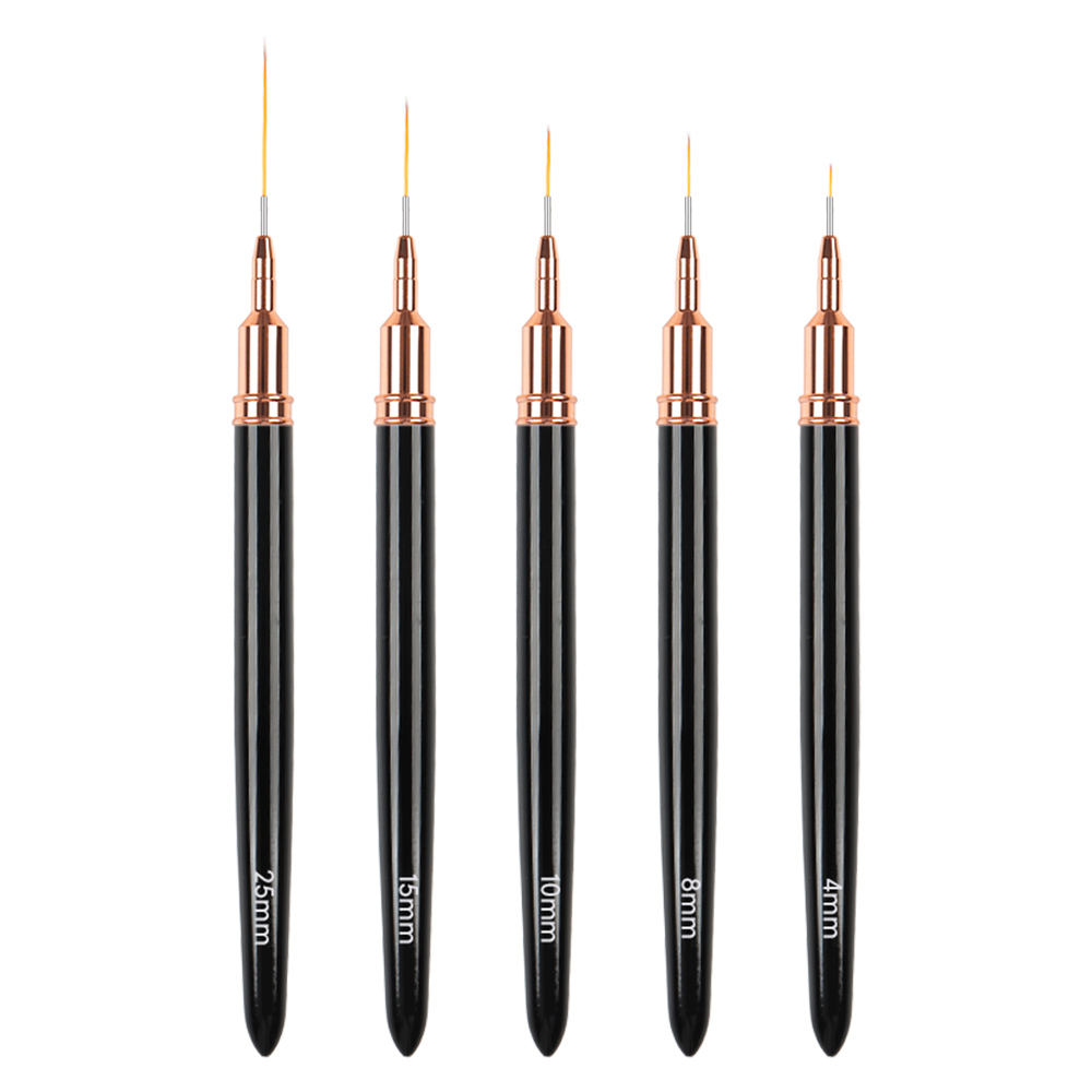 BQAN Customized #2-#30 Size Black Metal Handle Synthetic Hair Acrylic Liner Nail Art Brush Set For Nail Drawing Tools