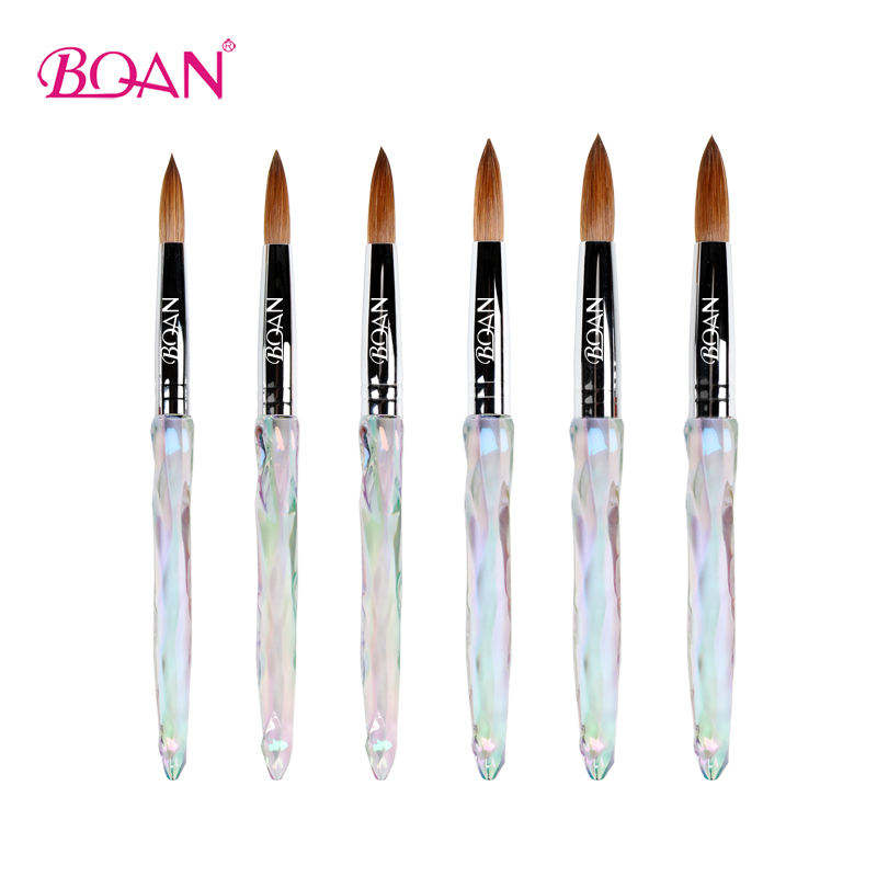 BQAN #2-#24 Sunshine Transparent Color Crystal Handle Crimped Pure Kolinsky Sable Hair Acrylic Nail Art Brush