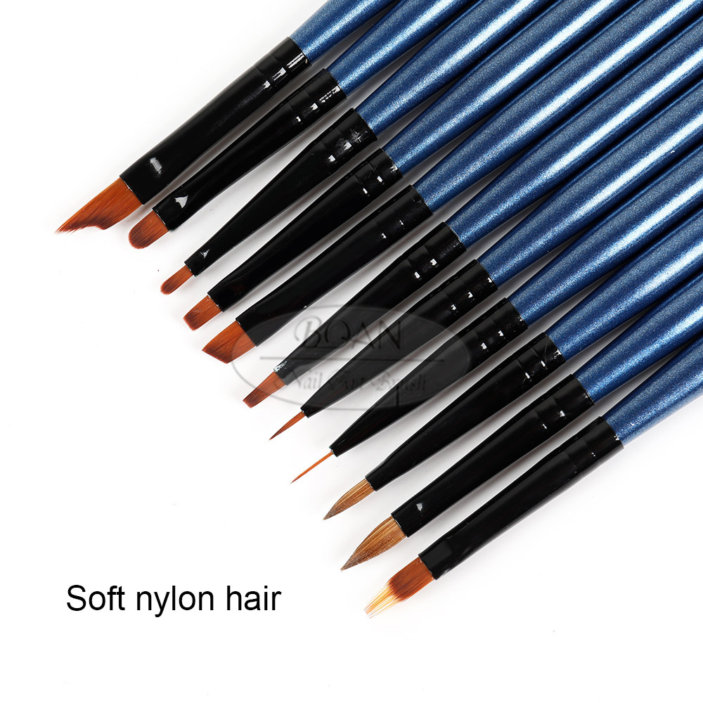 BQAN Pearl Blue Wood Handle Nylon Hair Painting UV Gel Liner Ombre 3D Nails Art Brushes
