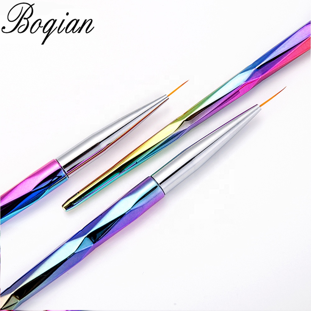 bqan Rainbow Diamond Handle French Stripes Liner brush Painting Flower Drawing Nail Art brush