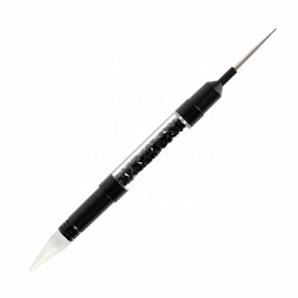 Double Use Black Clear Acrylic Handle Rainestone Nail Dotting Pen with Lids