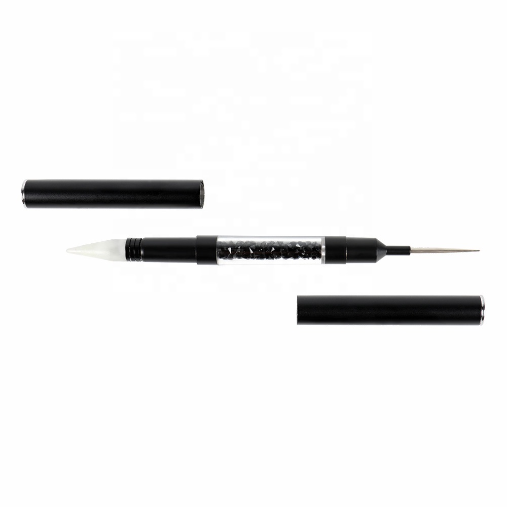 Double Use Black Clear Acrylic Handle Rainestone Nail Dotting Pen with Lids