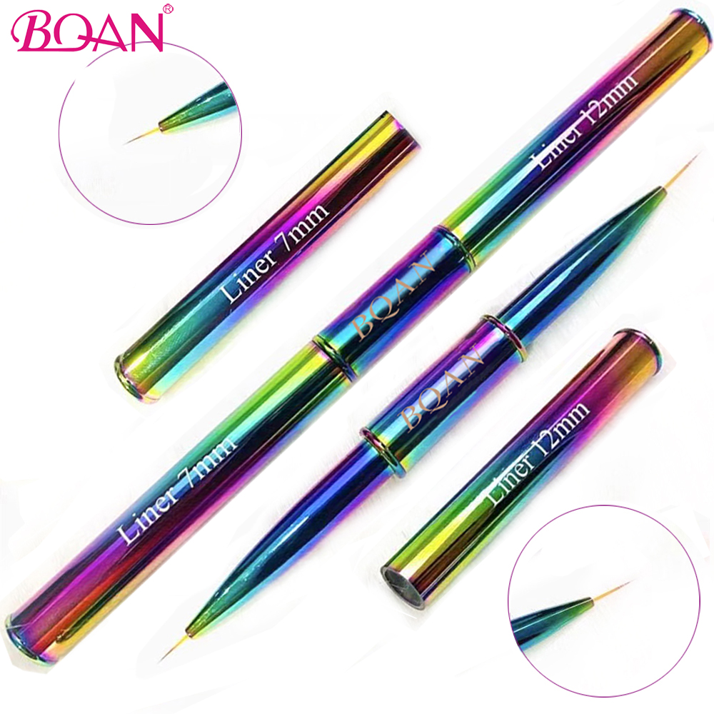 Discount wholesale Metal Nail Art Dotting Pen - Private custom Colorful metal handle double-side Liner brush for nails – Bo Qian