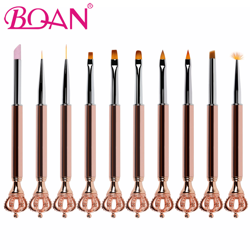 factory customized Nail Paint Brush - Crown Shaped Rose Gold Metal Handle Nylon Hair Gel Nail Brush Painting Pen – Bo Qian