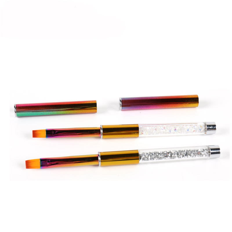 Kolinsky Sable Acrylic Nail Brush - Custom LOGO colorful AB Rhinestone Holo Handle UV Gel Nail Brush – Bo Qian