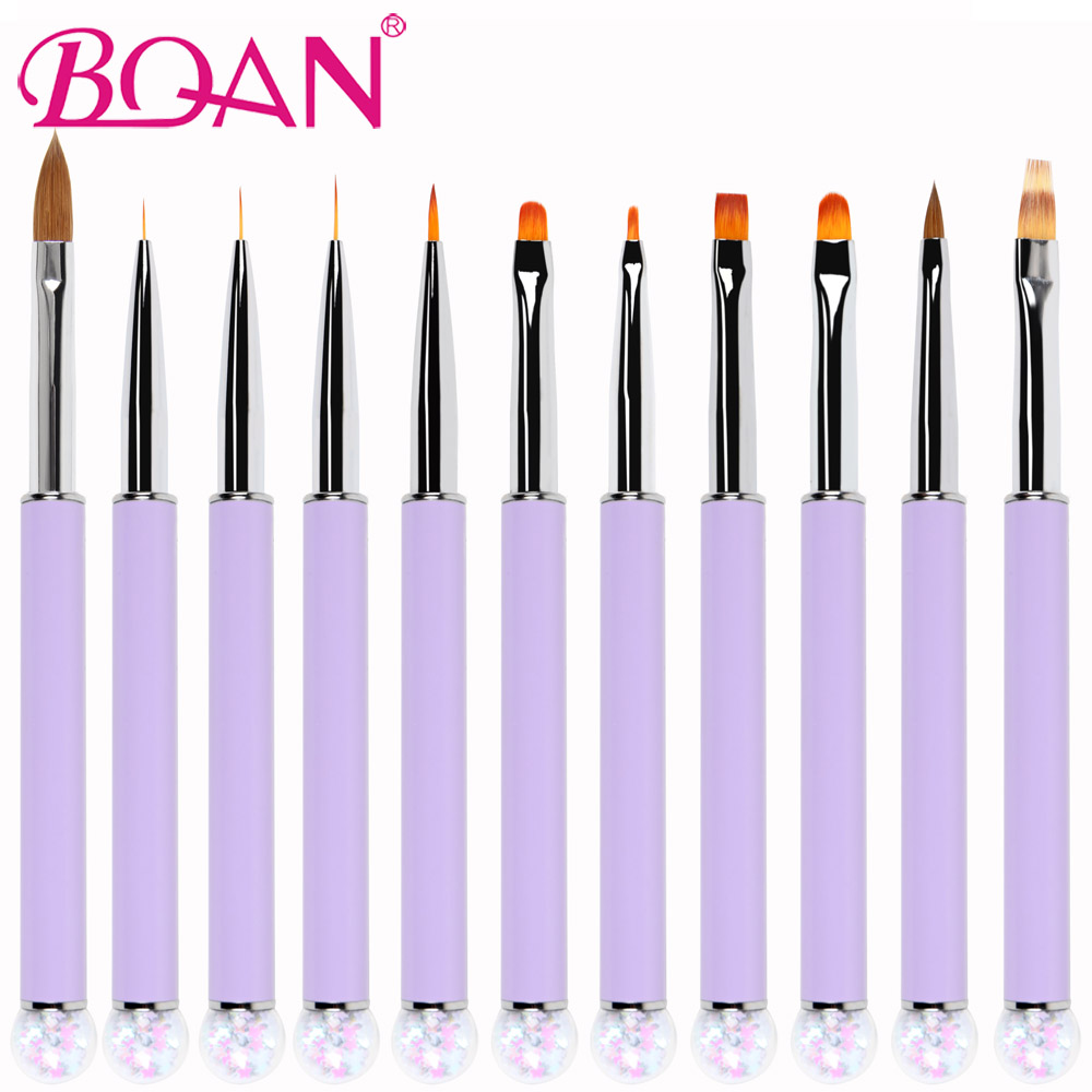 Kolinsky Nail Brush Set - Custom Logo purple Metal Handle Nylon Hair 5mm~2mm Nail Liner Brush   – Bo Qian