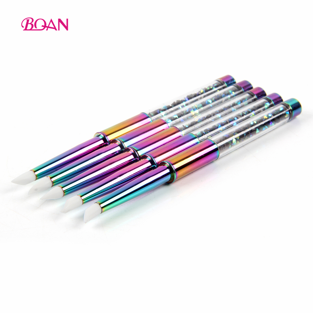 BQAN Hot Selling Gradient Rainbow Metal Handle Nail Silicone Brush