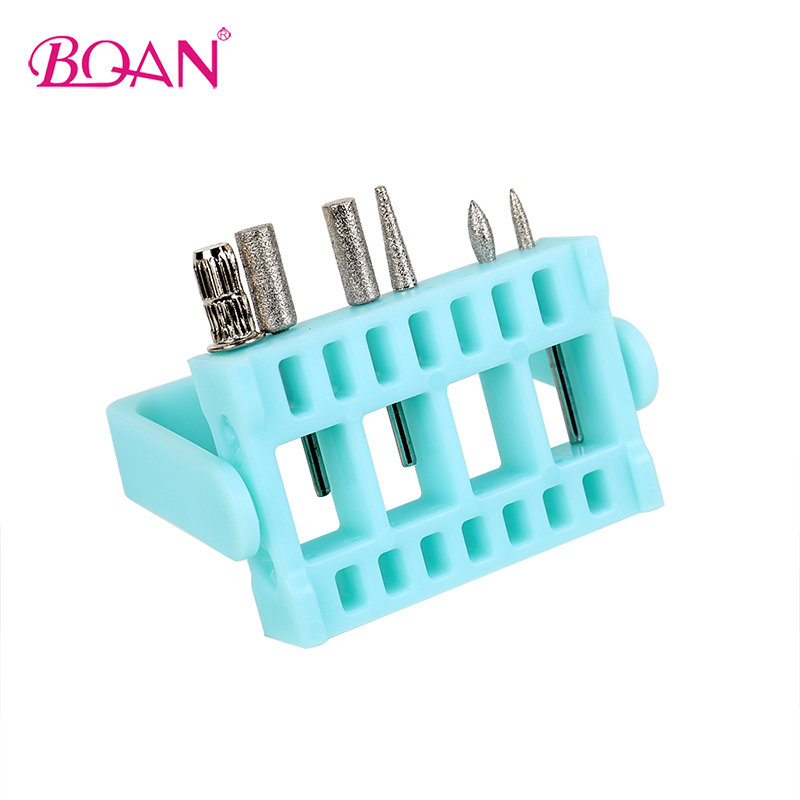 BQAN 5 Colors 16 Holes Nail Art Tools Plastic Storage Box Nail Drill Bit Display Holder Portable