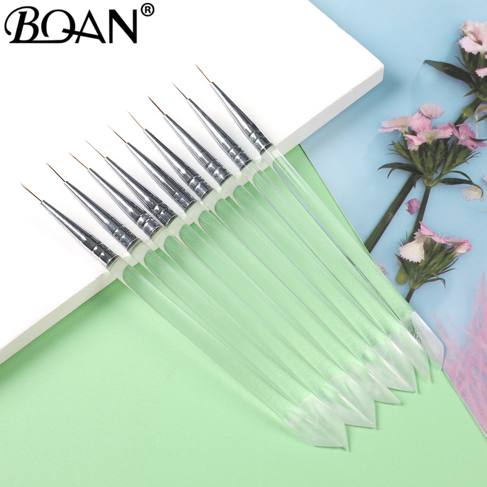 BQAN 11mm Design Draw Line Pen Transparent Acrylic Handle Nylon Kolinsky Hair Detail Paint Nail Art Liner Brushes