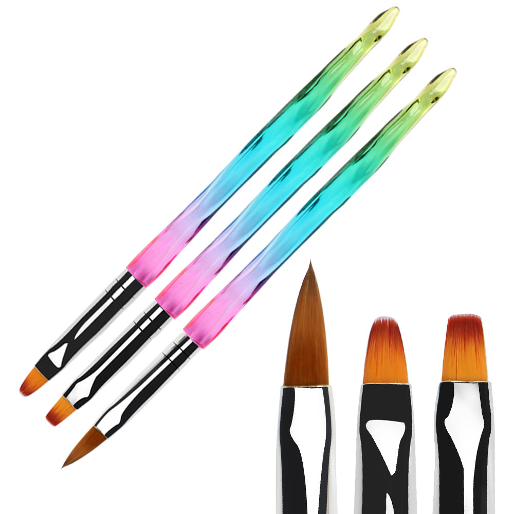 Multicolor Gradient Plastic Handle 3D Ultra-thin Line Painting Pen Uv Gel Acrylic Brushes Nail Brush Set For Nail Beauty Salon