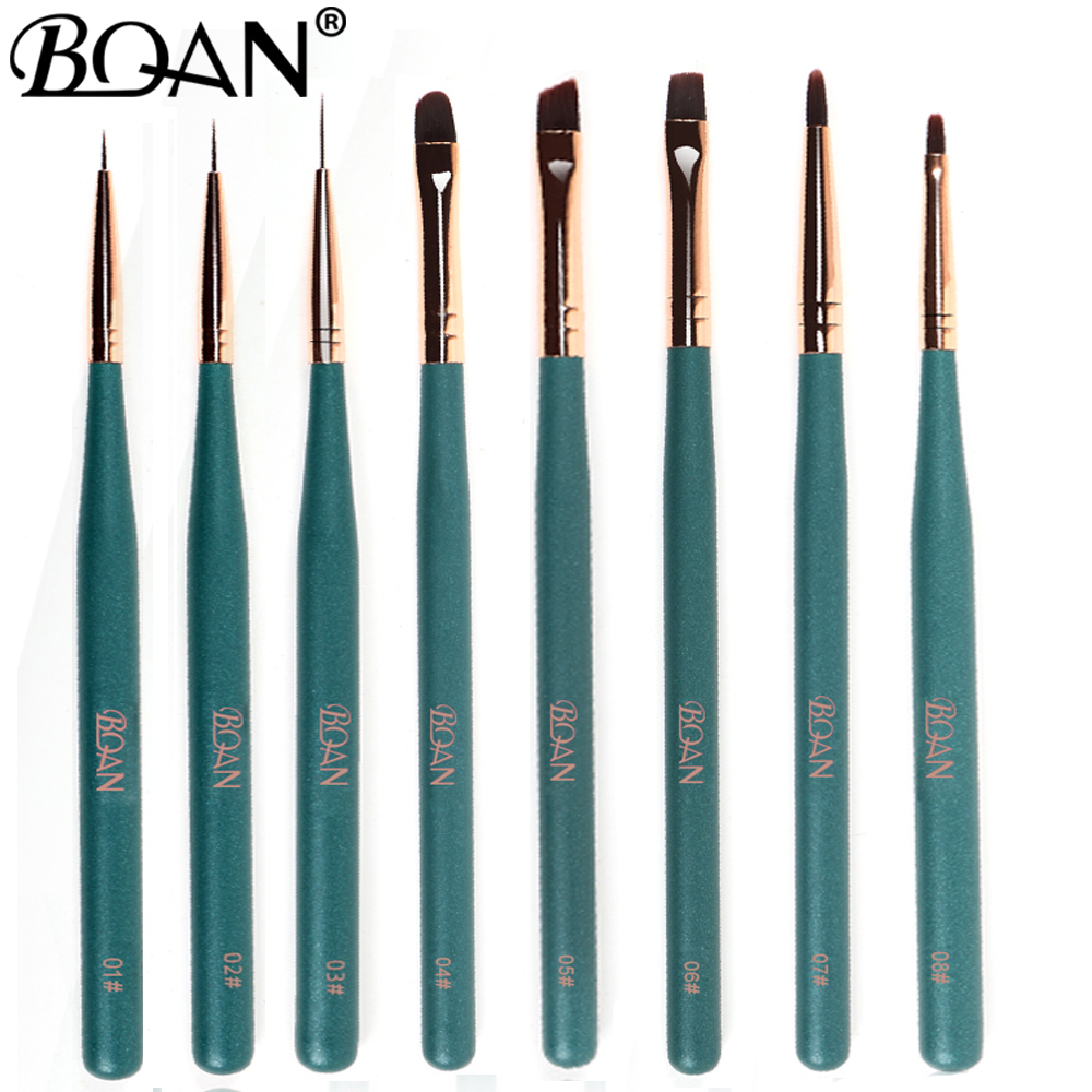 Factory supplied Kolinsky Hair Acrylic Nail Brush - green wood handle Liner nail Art Painting Acrylic Brush Set – Bo Qian