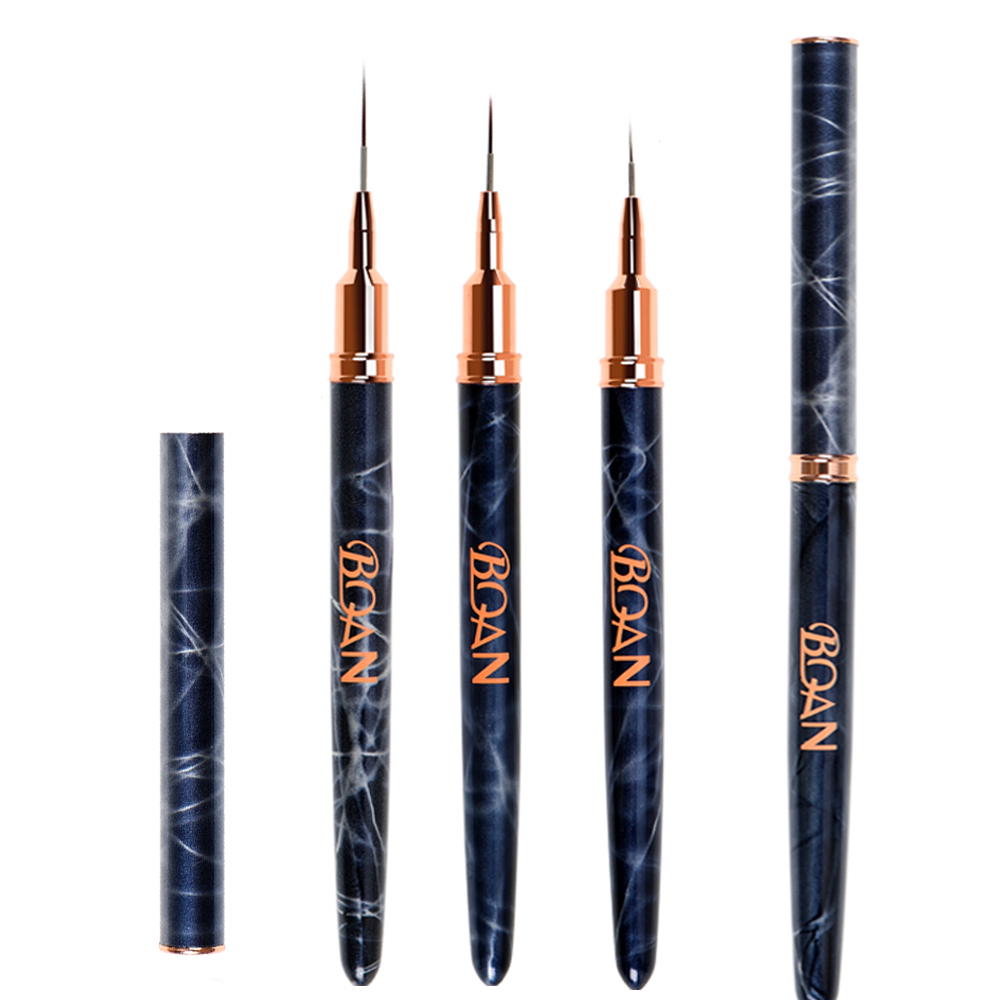 Hot Sale Detail Stripe Draw Pen Oval Round Head Black Marble Metal Handle Nylon Liner Nail Brush Set