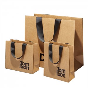 Custom Logo Printed Brown White Gift Kraft Shopping Paper Bag with Handle