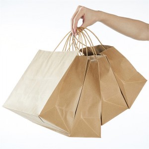 Logo Printing Recycled Brown White Kraft Paper Shopping Gift Bag with Twist Handle