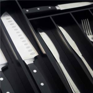 Bridge Style BambooCustom Flatware Drawer Organizer Expandable Silverware Drawer Organizer Kitchen Utensil Holder and Cutlery Tray 7-9 Slot with Black Painting