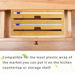 Bamboo Foil and Plastic Wrap Organizer 3 in 1 – Plastic Wrap Dispenser with Cutter Factory MOQ 200 PCS