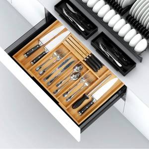 OEM Supply China Bamboo Silverware Drawer Organizer Kitchen, Expandable Utensil Holder and Cutlery Tray with Divider and Knife Block
