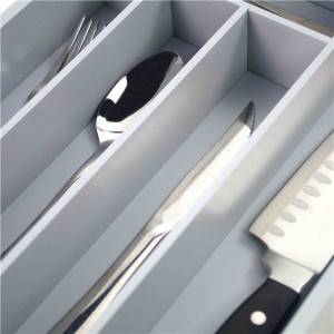 Wholesale Premium Bamboo Utensil Drawer Organizer, Drawer Divider Silverware Organizer utensil cutlery tray- 5 Compartments with Grey painting