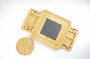 Chinese Professional China Bamboo Cheese Board Set, Meat Charcuterie Platter Serving Tray with Drawer Cheese Cutting Board and Knife Set