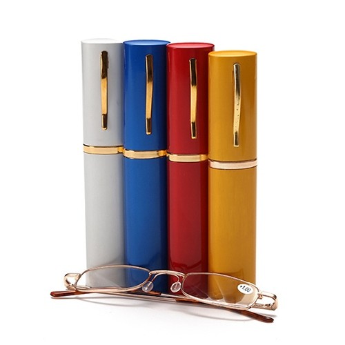 Wholesale Hipster Glasses Distributor –  Pen Reading Glasses With Hinges Aluminum Case  W334101 – Mayya