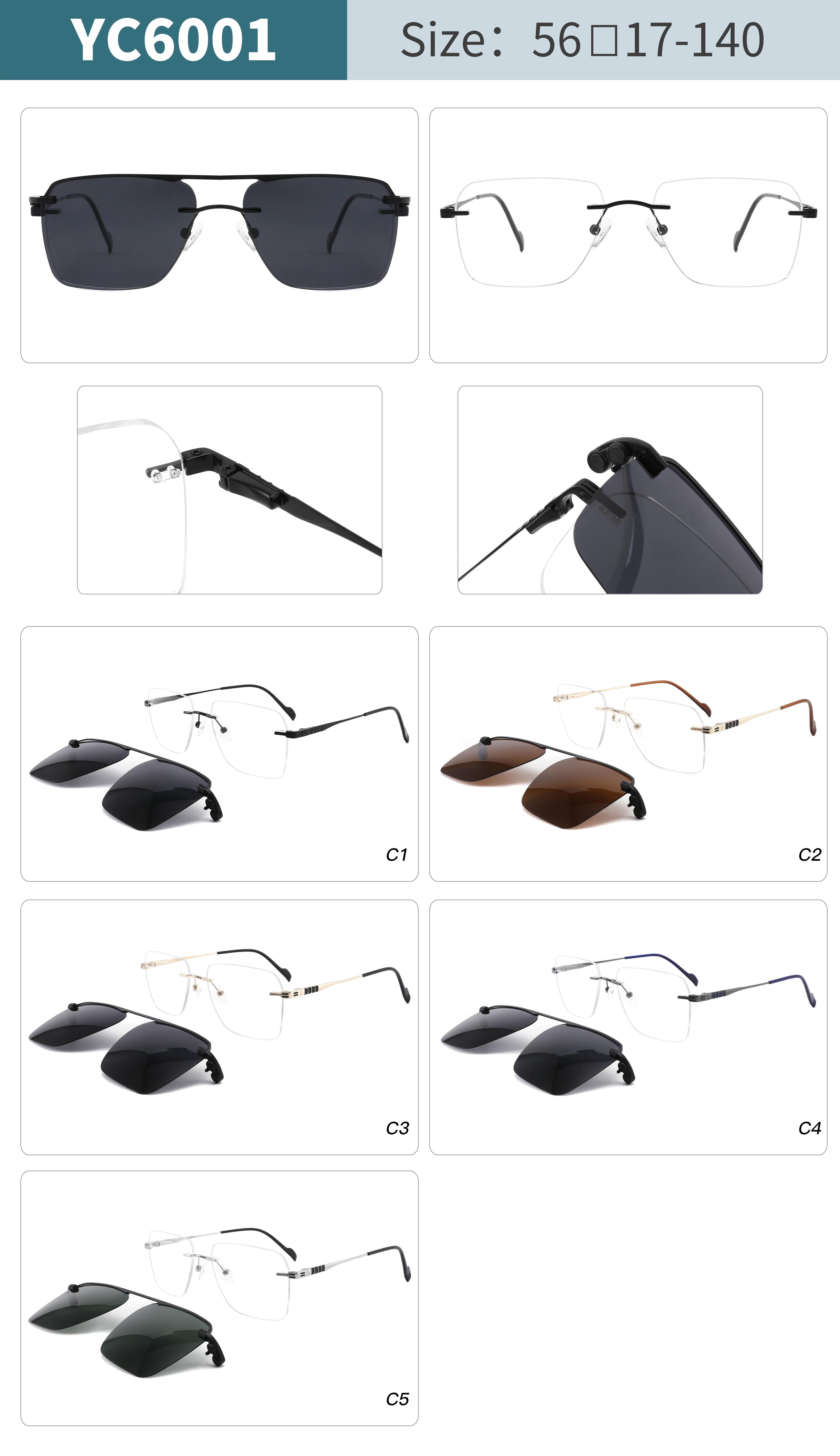 rimless clips on sunglasses