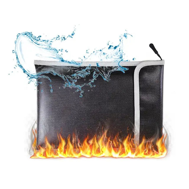 Custom size document bag fireproof waterproof with zipper Silicone Coated fiberglass Fireproof Envelope Pouch