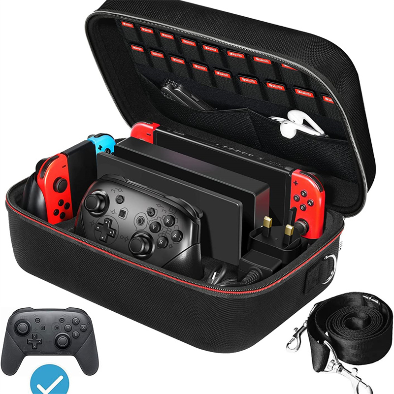 Carrying Storage Case for Nintendo Switch/For Switch OLED Model (2021),Portable Travel All Protective Hard Messenger Bag Soft Lining 18Games for Switch Console Pro Controller Accessories Black