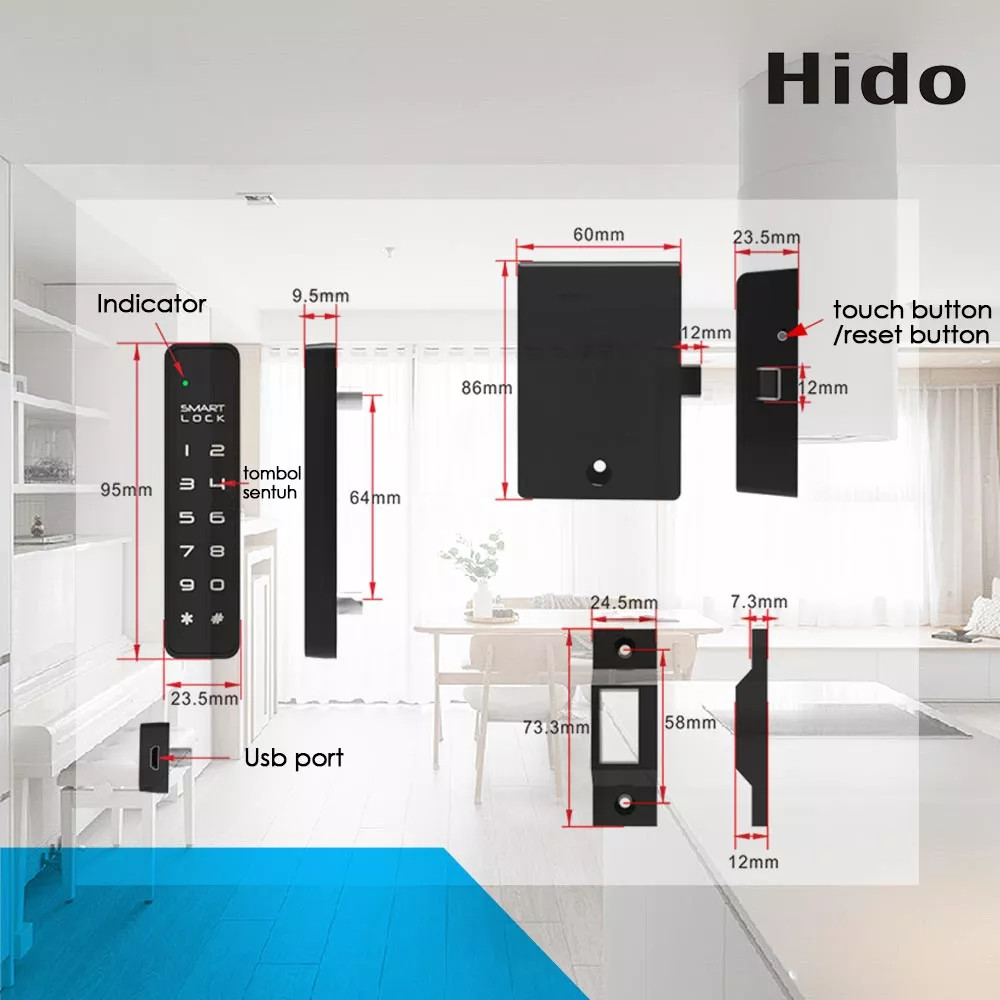 HD-8310 Modern Smart Digital Fingerprint Door Lock Black Intelligent Key Card Combination Lock