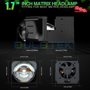 BULBTEK MO17D Dual Beam 1.7in High Power 88W 6600LM Flat Cut Line BiLED High Low Headlight Car Matrix Module LED Projector Lens