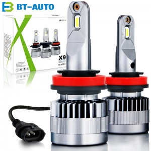 BT-AUTO X9 H1 H3 H4 H7 H11 HB3 HB4 H13 Baabuurka LED nalka hore ee taageere Nooca CANBUS AUTO LED nalka hore