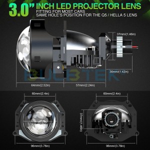 BULBTEK AD05 LED Projector Lens 3inch High Low Beam 12V No Damage Installation Car Headlight Retrofit H4 H7 H11 9005 9006 Bi LED