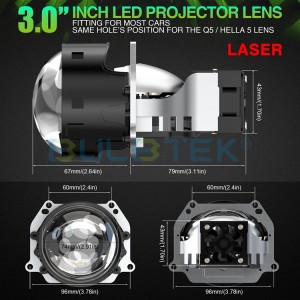 BULBTEK AD22 Laser Bi LED Projector Lens Fan Cooling High Power 300W 30000 Lumen 12V Dual Beam 3.0inch Laser Auto Headlight Projector