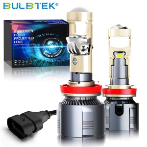 BULBTEK AM05 Headlight Fan Turbo 100W Mini BiLED Proyector 6000K LED Lens H7 H8 H9 H11 9005 9006 9012 BiLED Projector Lens