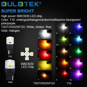 BULBTEK SMD3030-3 Bil LED Reverse Pære LED Blinklys T10 194 C5W Festoon Lampe Auto LED Pære