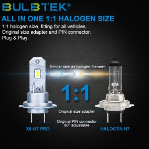 BULBTEK X8 H7 Pro 360 LED Light Canbus Ampoule 6000K 6500K 100W Галогенны алыштыру мини автомобиль лампасы VW өчен лампочка.