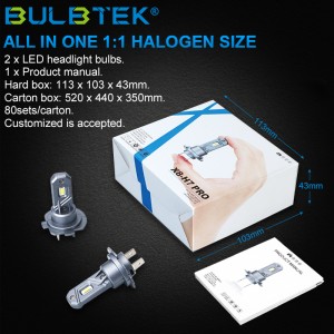 BULBTEK X8 H7 Pro 360 LED ljós Canbus lykja 6000K 6500K 100W halógenskipti Lítill bílalampi LED framljós pera fyrir VW