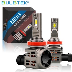 BULBTEK Mini3 LED Mini Size Headlight Bulb H4 H7 H11 Super Bright 200W 20000LM LED Headlight 9005 9006 9012 Copper Fin Car Bulbs