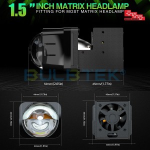 BULBTEK MO15B 12V 88 Watts 7200 Lumen Fan Type 1.5 inch BiLED High and Low Double Dual Beam Car LED Matrix Module Projector Lens