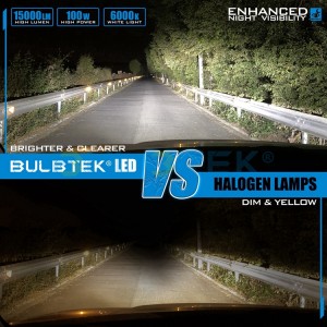 BULBTEK H15P High Quality 100W LED Headlight Auto 15000 Lumen Fan Turbo H15 LED CANBUS Driving Beam Car Headlight Bulb