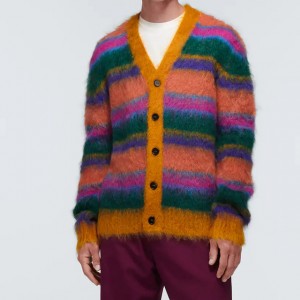 Custom Knit Sweater Men Jacquard Mohair Cardigan Sweater