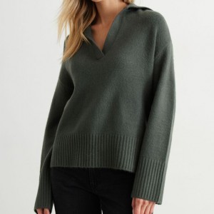 Reasonable price for Womens Sweaters 2021 - Cashmere V-neck solid color womens green sweater – CY