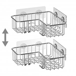2-Pack Adhesive Corner Shower Caddy Bath Shelf with Hooks, SUS304 Storage Organizer for Bathroom, Toilet, Kitchen and Dorm