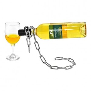 Novelty Magic Chain Wine Bottle Holder Floating Steel Link Chain Wine Bottle Rack/Holder
