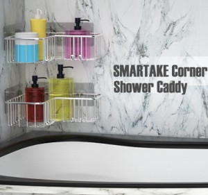 2-Pack Adhesive Corner Shower Caddy Bath Shelf with Hooks, SUS304 Storage Organizer for Bathroom, Toilet, Kitchen and Dorm