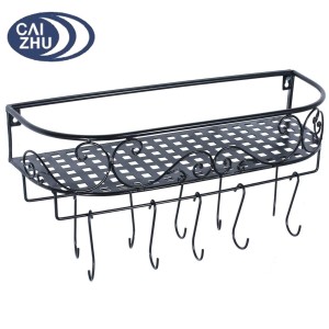 Kitchen Rack Wall Mounted Pot and Spice Rack With10 Hooks