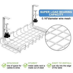 No Drill Under Desk Cable Management Tray Cable Organizer for Wire Management. Super Sturdy Desk Cable Rack .Standing Desk Cable Management (16″ Black Wire Tray)