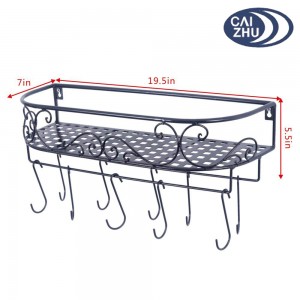 Kitchen Rack Wall Mounted Pot and Spice Rack With10 Hooks