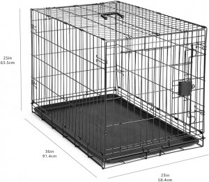 Foldable Metal Wire Dog Crate with Tray, Single Door, 36 Inch