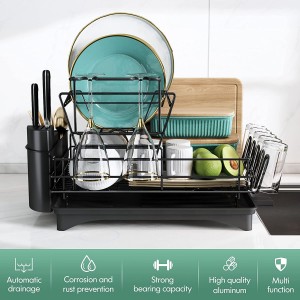 2 Tier Stainless Steel Dish Racks with Drainage, Wine Glass Holder, Utensil Holder and Extra Drying Mat, Dish Drainers for Kitchen Counter