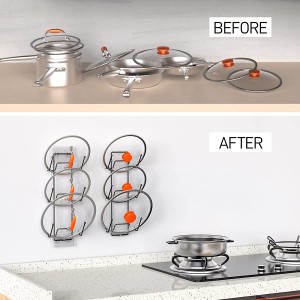 2 Pack Pot Lid Organizer Rack for Cabinet Door/Wall, No Drilling Adhesive Wall/Door Mounted Pot and Pan Lid Holder